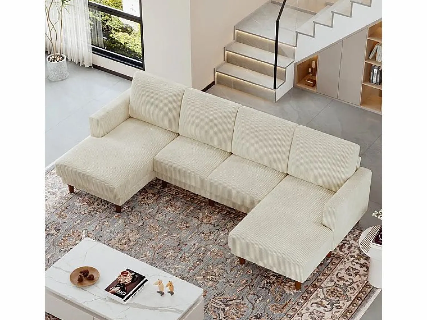 New Gran sofá de esquina panorámico - 4 plazas - chaise longue 109cm - de pana - 269x140x86 - Sofá De Terciopelo|Sofás Club