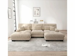 DripeX Gran sofá esquina modular - 3 plazas - con 2 pouf y 5 cojines - tejido felpa - 313x145x81cm