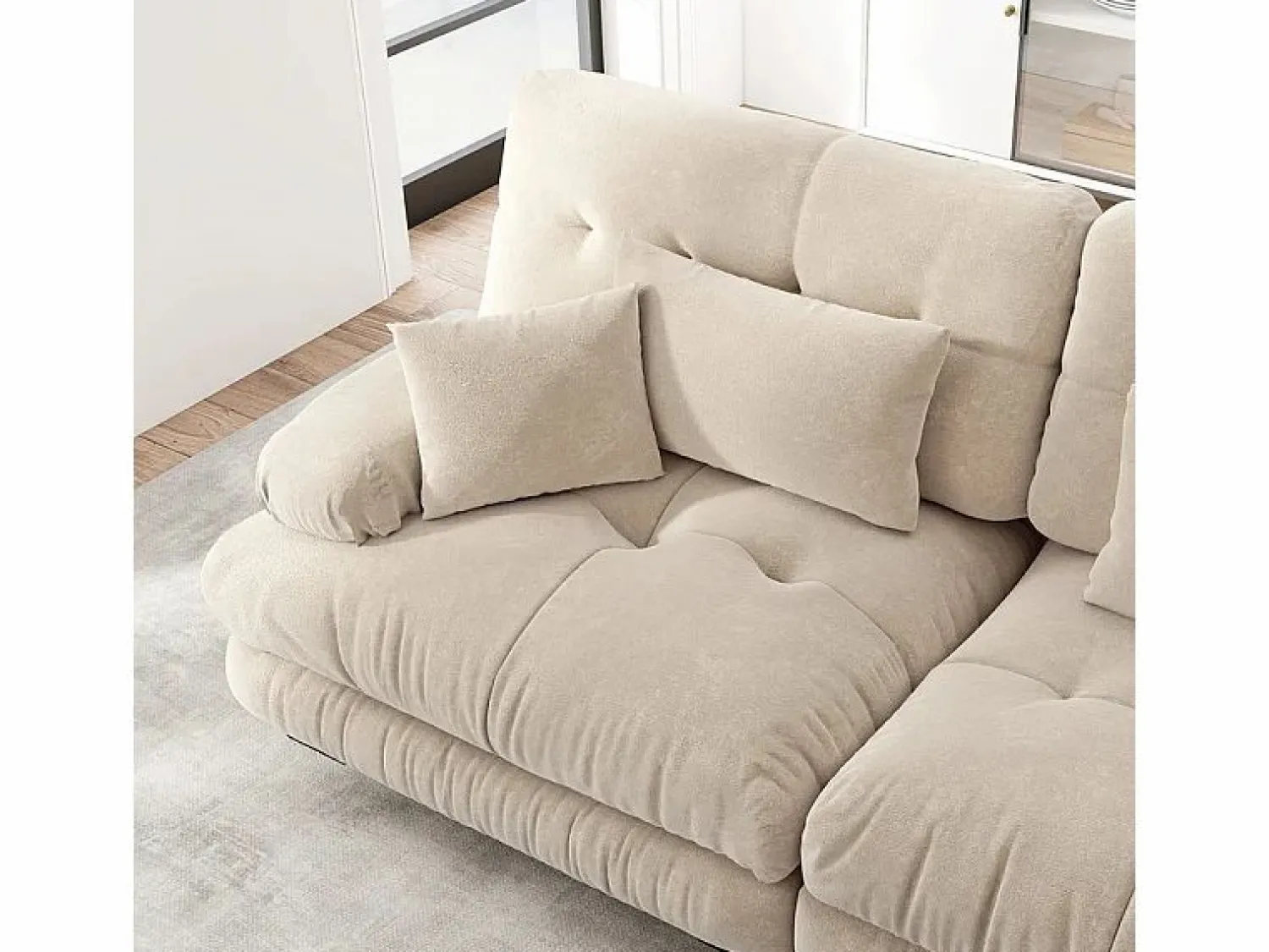 DripeX Gran sofá esquina modular - 3 plazas - con 2 pouf y 5 cojines - tejido felpa - 313x145x81cm