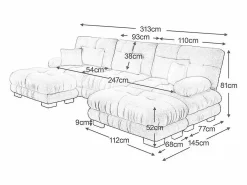 Gran sofá esquina modular - 3 plazas - con 2 pouf y 5 cojines - tejido felpa - 313x145x81cm Sofá Modular|Sofás Club