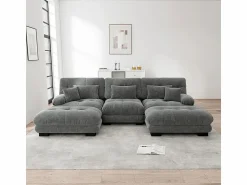 Gran sofá esquina modular - 3 plazas - con 2 pouf y 5 cojines - tejido felpa - 313x145x81cm Sofá Modular|Sofás Club