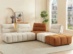 Vente-unique Gran sofá rinconera con respaldo avanzable y reclinable en tela beige y terracota APOLIU