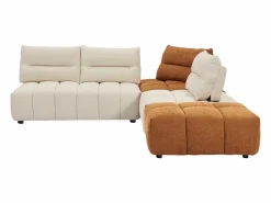 Vente-unique Gran sofá rinconera con respaldo avanzable y reclinable en tela beige y terracota APOLIU