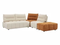 Vente-unique Gran sofá rinconera con respaldo avanzable y reclinable en tela beige y terracota APOLIU