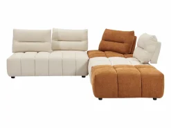 Vente-unique Gran sofá rinconera con respaldo avanzable y reclinable en tela beige y terracota APOLIU