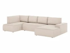Discount Vente-unique Gran sofá rinconera derecha panorámico en tela texturizada AMELIA Beige