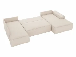 Discount Vente-unique Gran sofá rinconera derecha panorámico en tela texturizada AMELIA Beige