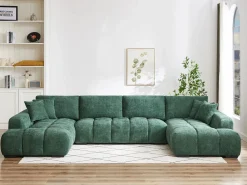 New Vente-unique Gran sofá rinconera en tela texturizada BERENIA Verde