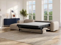 Outlet Vente-unique Gran sofá rinconera izquierda convertible express en pana fina de pana fina POGNI Beige