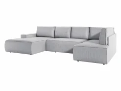 Online Vente-unique Gran sofá rinconera izquierda panorámico en terciopelo claro AMELIA Gris