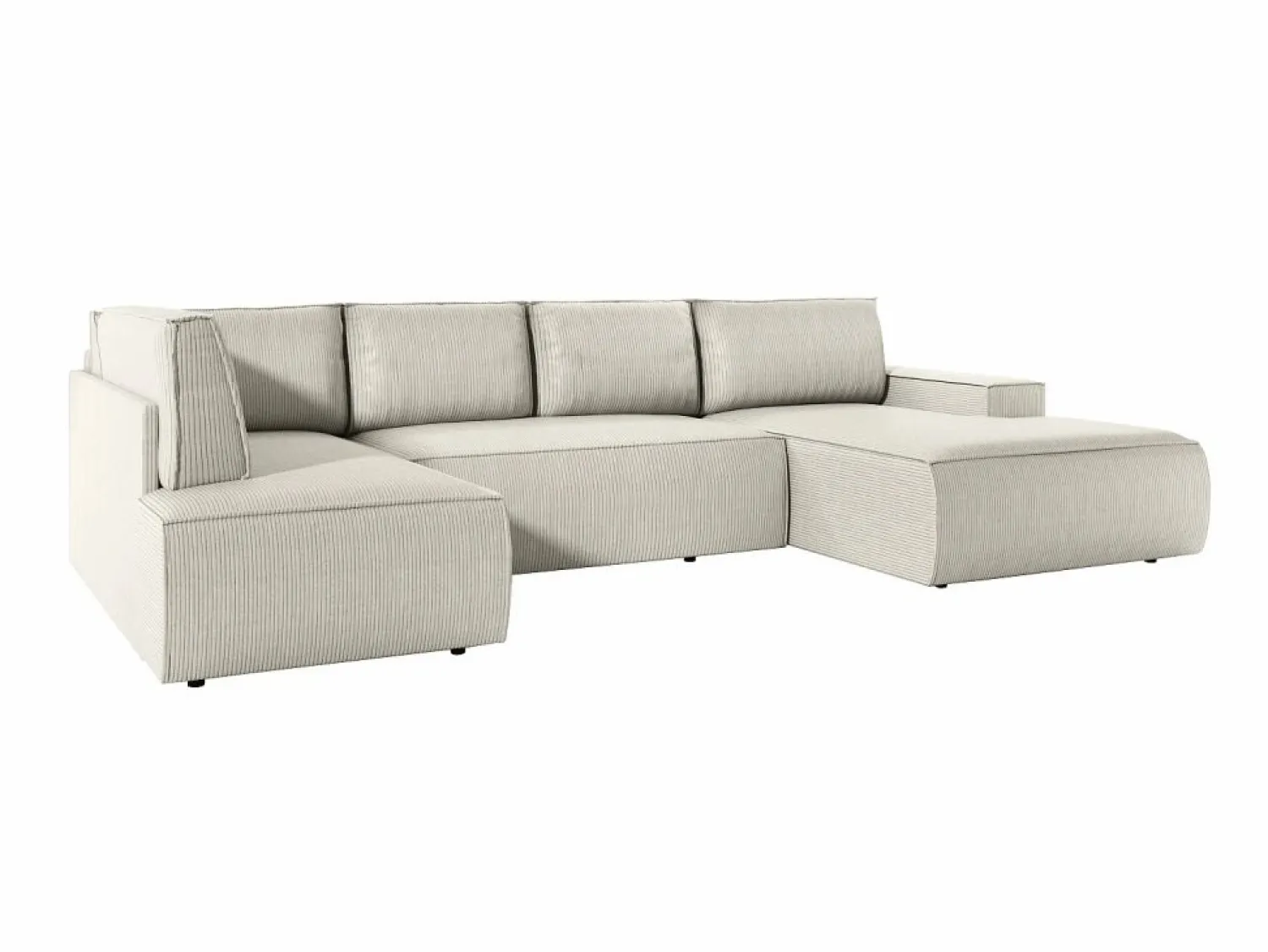 Outlet Vente-unique Gran sofá rinconera panorámico derecho y convertible de pana AMELIA Beige