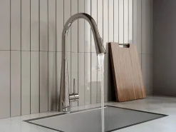 Outlet Vente-unique Grifo de cocina con ducha extraíble de acero inoxidable - Cromado - RONA Plateado