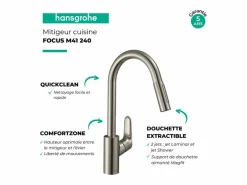 Best HANSGROHE Grifo de cocina con Focus M41 240 chorro cromado de 2 chorros Gris claro
