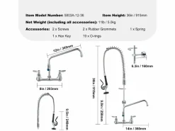 Grifo de Cocina SucceBuy para Fregadero de Cocina de Montaje en Pared - Con Rociador de Prelavado, 91 cm