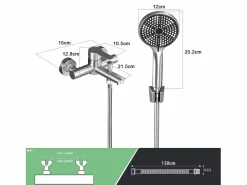NETTLIFE Grifo mezclador de baño con ducha de mano, grifo de pared de acero inoxidable, monomando, instalación vista para baño