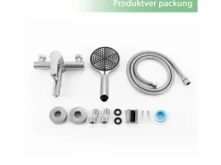 NETTLIFE Grifo mezclador de baño con ducha de mano, grifo de pared de acero inoxidable, monomando, instalación vista para baño