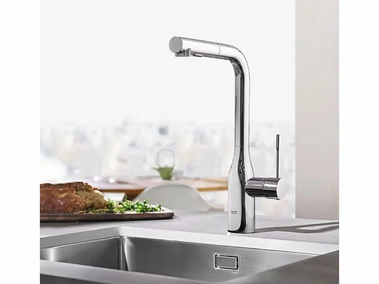 Hot GROHE Essence mezclador de cocina tamaño XL Caño alto cromado extraíble Gris claro