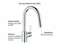 Outlet GROHE Get grifo de cocina con caño alto aireador cromado Gris claro