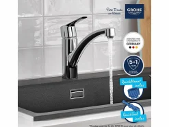 Clearance GROHE Start grifo de cocina caño bajo 2021 cromo Gris claro