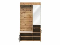 Hauss Spole Guardarropa blanco y madera con espejo, 2 puertas, banco y 4 colgadores 105x40x190,5cm