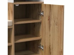 Hauss Spole Guardarropa blanco y madera con espejo, 2 puertas, banco y 4 colgadores 105x40x190,5cm