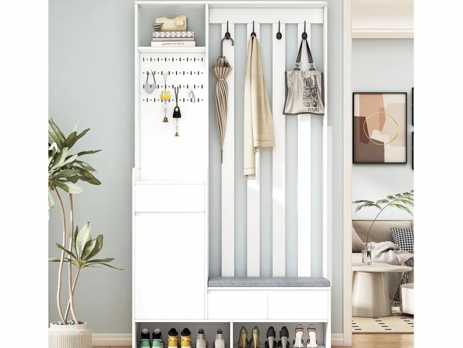 Clearance Guardarropa con 3 cajones, 1 puerta y zapatero - 100 x 35 x 180 cm - MDF - Armario De Entrada