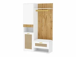 Discount Guardarropa 110x38x190 cm con LED - con espejo + 5 ganchos + zapatero - Natural y Blanco Armario De Entrada