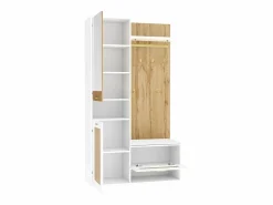 Discount Guardarropa 110x38x190 cm con LED - con espejo + 5 ganchos + zapatero - Natural y Blanco Armario De Entrada
