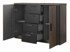 Discount Meublorama Habitación completa FOX – Armario 200 cm, Cama 160x200 con somier incluido, Cómoda, Mesitas de noche – Roble oscuro Marru00f3n