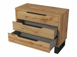 Clearance Habitación completa industrial MILOS: Armario, cama con almacenamiento 180x200, cómoda, mesitas de noche, roble crudo/negro Dormitorio Completo