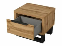 Clearance Habitación completa industrial MILOS: Armario, cama con almacenamiento 180x200, cómoda, mesitas de noche, roble crudo/negro Dormitorio Completo