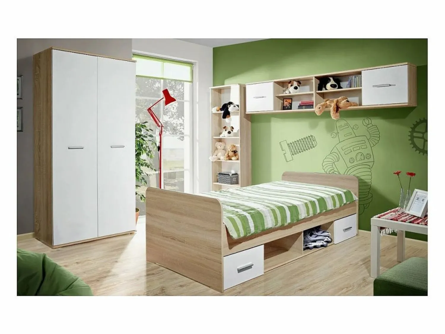 Meublorama Habitación completa para niños, adolescentes - DENVER - Armario, Cama, biblioteca y estantería
