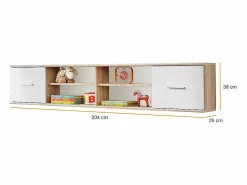 New Meublorama Habitación completa para niños y adolescentes, colección DENVER. Armario de 3 puertas, cama, biblioteca y estantería. Marru00f3n