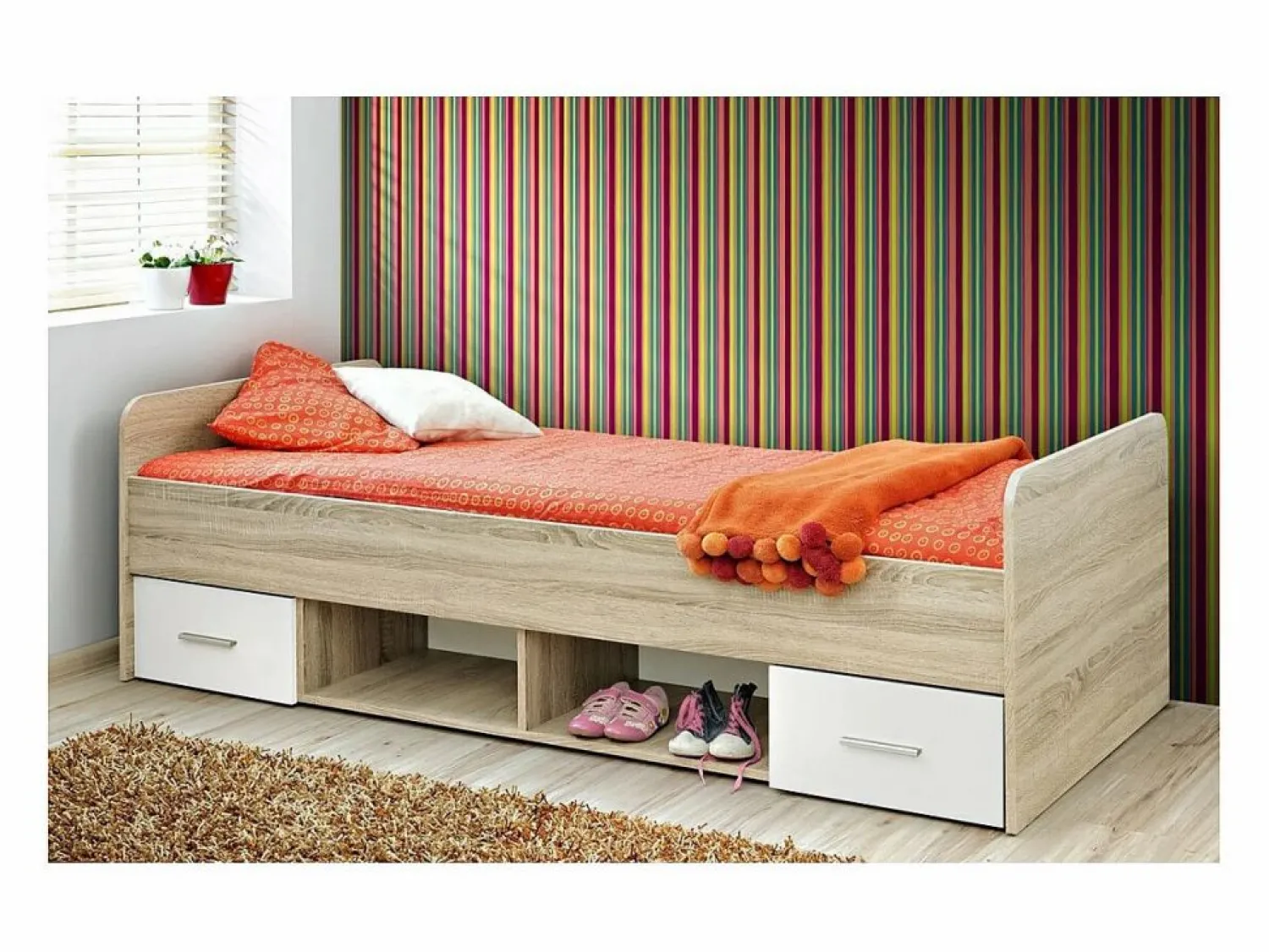 New Meublorama Habitación completa para niños y adolescentes, colección DENVER. Armario de 3 puertas, cama, biblioteca y estantería. Marru00f3n