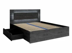 Online Meublorama Habitación completa VELTIS – Cama 160x200 LED con somier + armario + cómoda + mesitas de noche – Fresno Negro