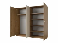 Discount Meublorama Habitación completa VERTIGO – Cama 160x200 con somier, 2 mesitas de noche, armario 4 puertas + contorno diseño Marru00f3n