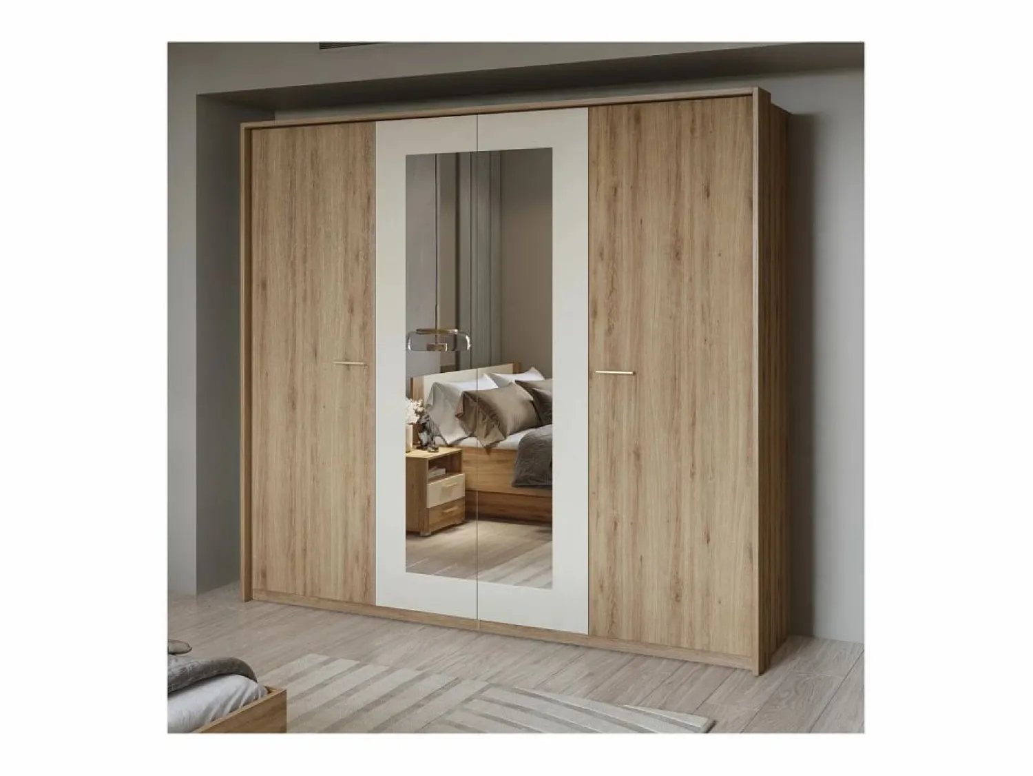 Online Habitación completa VERTIGO – Cama con almacenaje 160x200, 2 mesitas de noche, armario de 4 puertas + diseño de contorno Dormitorio Completo