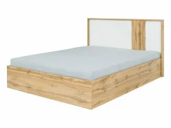Sale Meublorama Habitación WOOD en colores roble y blanco con cama de 160x200 LED, cómoda, mesitas de noche y armario. Marru00f3n