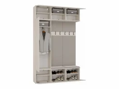 Outlet TOPESHOP HAGA - Conjunto de entrada con 1 armario + 2 percheros de 6 ganchos + banco 150x35x238 cm - cachemira Beige