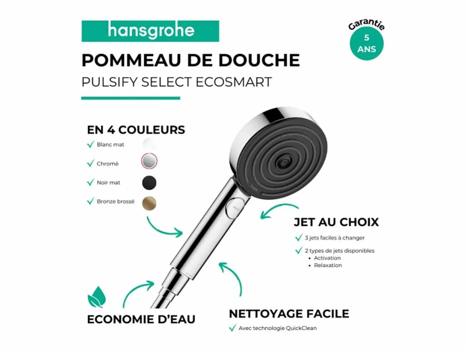 HANSGROHE Teleducha 105 3jet activación EcoSmart 9l/min mate Pulsify Select