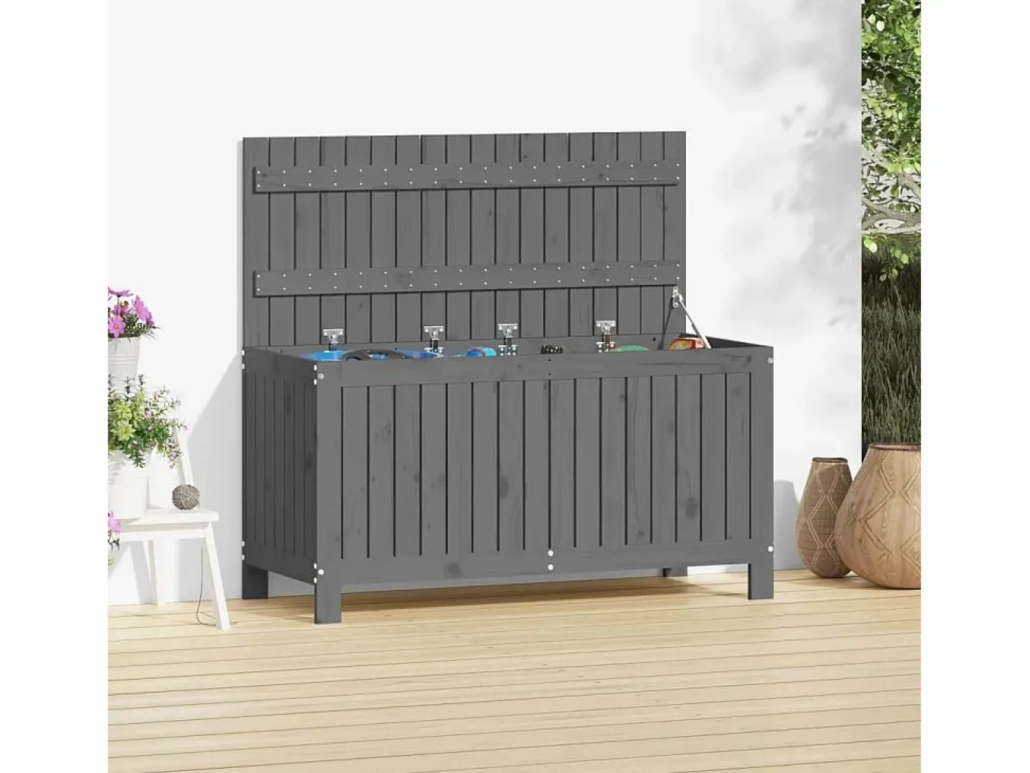 Outlet Hara Caja de almacenaje jardín madera de pino 115x49x60 cm Baúl De Jardín