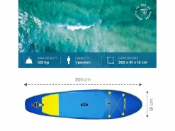 New WATTSUP Hinchable Sup F10 10' - 305x81x15cm Dropstitch - Pack Paddle Leash Pump Carry Bag Azul