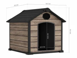 New - Caseta Perros Exterior Oak O10 - 102x115x100cm - Suelo - 2 Respiraderos de Ventilación - Protección UV e Impermeable – Efecto Madera - Interior de Resina Cama De Animales De Compañía