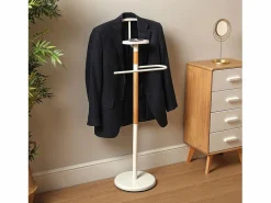 Discount Versa Holstebro Galán de Noche Moderno Multifuncional con 2 Perchas o Colgadores para Ropa de Hombre o Mujer, , 112x28,8x46,5cm Blanco