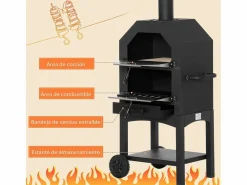 Hot Horno de leña 3 niveles con ruedas acero inox 160x64x54 cm Barbacoa