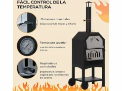 Hot Horno de leña 3 niveles con ruedas acero inox 160x64x54 cm Barbacoa