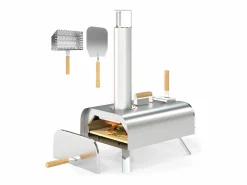 Discount Horno de pizza para exterior en acero inoxidable, leña, con piedra de hornear, puerta, plegable, 79x36x75 cm Plateado