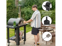 Sale Horno de Pizza Portátil 184 cm Negro | Con Ruedas, Piedra, 2 Estaciones y Cubierta GRATIS Barbacoa