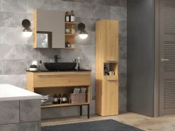 TOPESHOP HORTI - Mueble de cuarto de baño con cesta de ropa - 31x30x174cm - Columna de almacenamiento para cuarto de baño