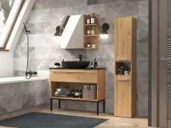 TOPESHOP HORTI - Mueble de cuarto de baño con cesta de ropa - 31x30x174cm - Columna de almacenamiento para cuarto de baño